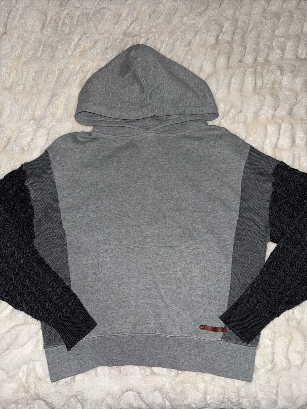 BKE Gray Hooded Pullover with Dark Knit Sleeves
